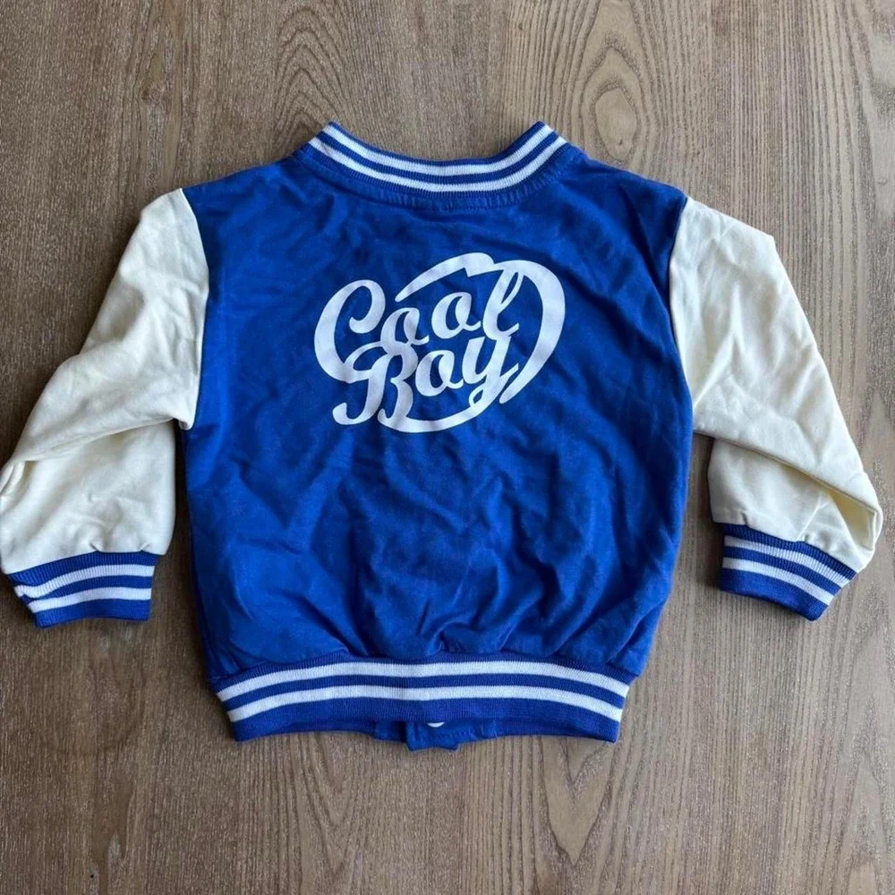 Blue Varsity Jacket Tracksuit 2 Piece Set Handsome Cool Boy Kids Size 1-2Y